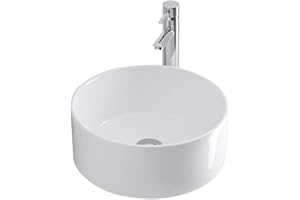 WEASHAEMGLI Home Supplies Round Ceramic Cloakroom Basin Hand Washing Sink, Modern Design Gloss White Countertop Basin Cloakroom Sink for Bathroom | 41x41x15cm