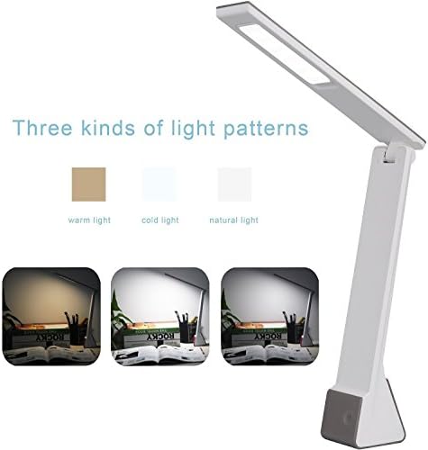 Ryham LED Desk Lamp with USB Charging port,3 Lighting Modes,Portable Folding Eye Care Rechargeable Reading Light for Office and Living Room (Grey)