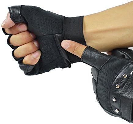 Yosang Sport Gloves Exercise Fingerless Leather sheepskin Cycling Gloves Motorcycle Gloves (BLACK)