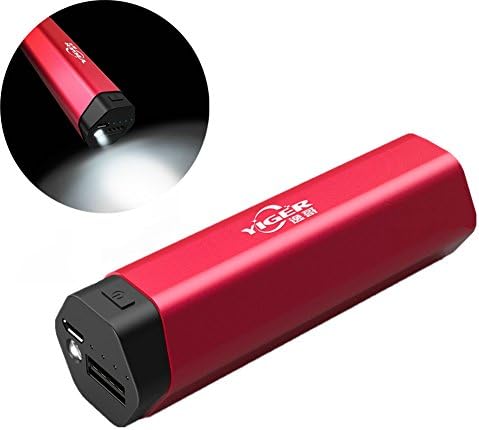 Mini Power Bank,YIGER Slip Design Premium Aluminum Shell Portable Charger-5000mAh Fast Charging External Batter with Led Flashlight for Iphone,iPad,Samsung,HTC,Andriod,&amp;More (Red)