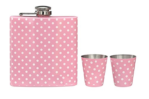 Premier Housewares Flachmann-Set, 170 ml, Punkte-Design, Flachmann-Set, Rosa Gepunktet rose - 2