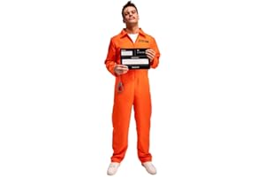 Wicked Costumes Mens Orange Convict with Handcuffs & I.D Board Fancy Dress Costume