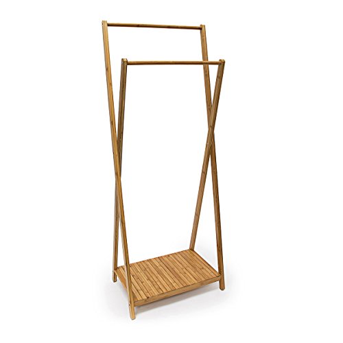 Relaxdays Kleiderständer Bambus H x B x T: 156 x 56,5 x 40 cm stabiler Garderobenständer aus Bambus mit 1 Ablagefläche im originellen gekreuzten Design als Schuhablage für Flur und Diele, natur - 3