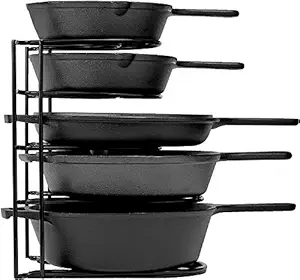 Geo Fashion Heavy Duty Pan and Pot Organizer, 5 Tier Rack - Holds Cast Iron Skillets, Griddles and Shallow Pots - Durable Steel Construction - no Assembly Required