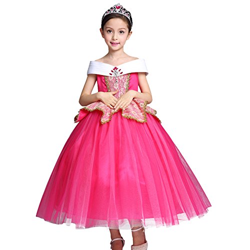 IBTOM CASTLE Fille Robe Princesse Aurora Tutu Jupe Multi-Couches Déguisement de Canaval Costume de Photographie Cérémonie Anniversaire Fête Soirée Spectacle pour Enfants 5-6 Ans Rose