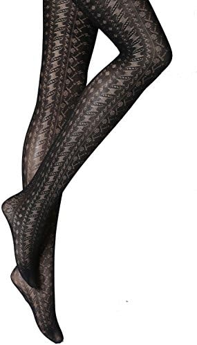 1 Pair New Womens Ladies black patterned tights hosiery 40 Denier One size S-M 8-12 R 12