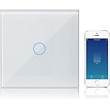 KETOTEK Interruttore Luce Smart WIFI Alexa Google Assistant Compatibile 1 Gang, Interruttori Touch Vetro Pannello Smart Life