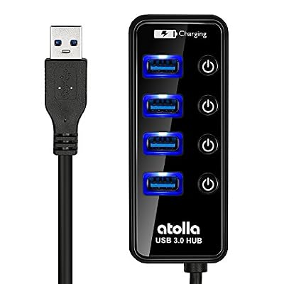 Atolla Data Hub USB 3.0 multiples 4 Ports Multiprise USB SuperSpeed 5Gb/s de transfert de données Portable et un 2.4A Charge rapide Port(Noir)