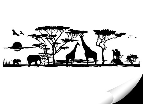 Grandora W683 Wandtattoo Afrika Savanne Tiere Wohnzimmer Schlafzimmer schwarz 190 x 58 cm - 2