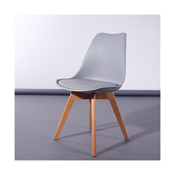 Lavin Lifestyle Grey Dining Chair Natural Solid Wood Legs Cushioned Pad Contemporary Designer Office Lounge Dining Kitchen - Image 3