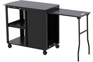 BRASERO - Desserte pour plancha Evolution - Meuble desserte extérieur - Etages rangements, Porte, Crochets - Plateau 85x50 cm - Plateau Extension 61,6 x 37 cm - Roues avec Frein, poignée