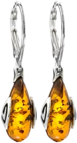 Baltic Honey Amber and Sterling Silver Drop Leverback Earrings