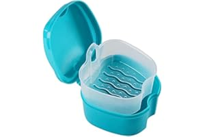Stuurvnee Bleu Cas de Dentier, Coupe de ProthèSe avec Passoire, BoîTe de Bain de ProthèSe Fausses Dents BoîTe de Rangement avec Basket Net Porte-Conteneurs pour Voyager