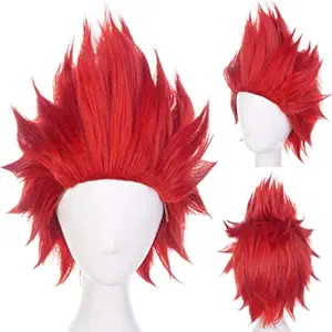 Red: Anogol Hair Cap+Short Red Anime Cosplay Wig Synthetic Hair Wavy Wigs Fancy Dress Costume Party