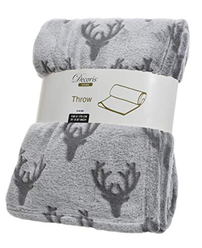 NORDIC & CO Manta de Forro Polar para Cama/sofá/al Aire Libre, diseño nórdico, 170 x 130 cm, Color Gris Claro y charmal