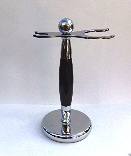 Premium Deluxe Chrome & Black Shaving Brush and Razor Stand