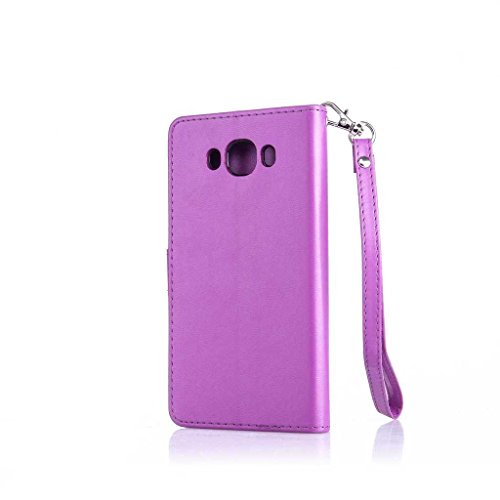 Galaxy J7 2016 Hülle Ledertasche [mit Frei Hartglas Displayschutzfolie], KKEIKO® Schutzhülle PU Leder Tasche Hülle Case für Samsung Galaxy J7 2016, Wickelfalz Handyhülle mit Bändselloch Standfunktion Karteneinschub und Magnetverschluss, Kratzfeste Lederhülle Flip Wallet (Violett #10) - 3