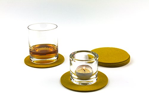 NordernArt Glasuntersetzer handgemacht rund 10cm für Gläser 6er Set, 100% Wolle Getränke-Untersetzer Farbe wählbar (Curry gelb ) - 5
