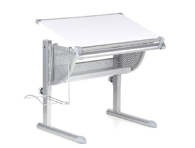 hjh OFFICE 705100 bureau pour enfants, bureau enfant evolutif BELIA blanc, plateau inclinable pour un travail ergonomique, réglable en hauteur, avec crochet pour cartables, tranche d'âge conseillée: 4 - 17 ans