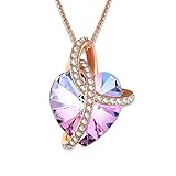 Angelady Amour de l'éternité Collier Coeur Bleu Améthyste pour Femme Collier Pendentif Coeur Or Rose avec Cristaux Swarovski, Cadeau Femme Cadeau Maman -avec Boîte Cadeau de Bijoux