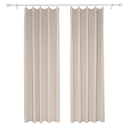 Deconovo Pencil Pleat Curtains Window Treatment Livingroom Curtains Thermal Insulated Blackout Curtains Bedroom Rod Pocket Curtains for Living Room with 2 Tiebacks 140x245cm 2 Panels Beige