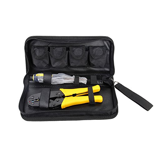 Fontic Crimpzange Kabelschuhzange mit 5 wechselbaren Einsätzen, Presszange für Kabelschuhe inklusive Schraubenzieher, Aderendhülsen Zangemit Werkzeugtasche - 3