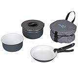 ✅ LIEFERUMFANG: 5-teiliges Topfset mit Aufbewahrungstasche - Farbe: grau/weiß - Verpackungsmaße: ca. 18 x 19 x 12 cm - Gesamtgewicht: ca. 620 g