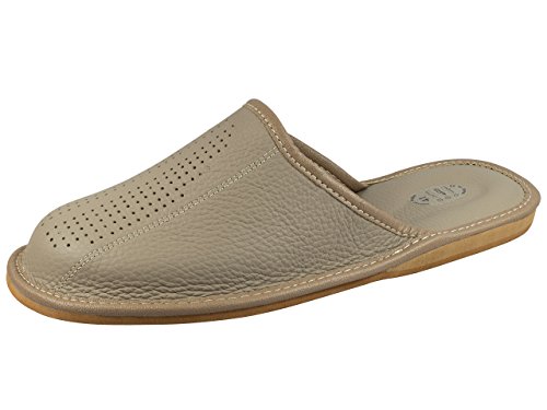 Natural Line Pantuflas Zapatillas para Hombre Piel con Plantillas ortopédicas o Forro Lana, Gris (Gris), 44