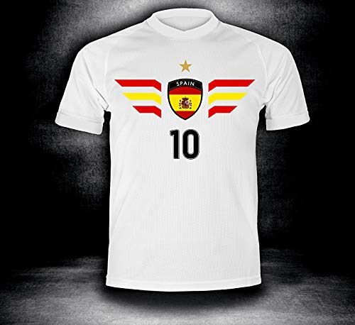 ElevenSports Spanien Trikot 2018 mit GRATIS Wunschname + Nummer im EM WM Weiss Typ #ES4t – Geschenke für Kinder Erw. Jungen Baby Fußball T-Shirt Bedrucken Espana