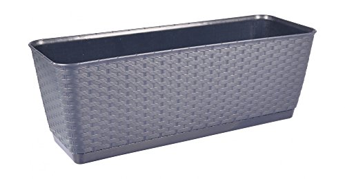 Blumentopf wetterfest mit Untersetzer Rattan Optik 49,2 cm anthrazit Garten