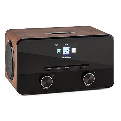 auna Connect 100 Radio Internet WiFi avec lecteur USB MP3 et prise WLAN (écran couleur, 2 réveils, égaliseur, 2x5W RMS) - noyer
