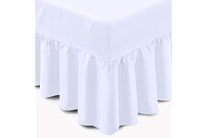 LIZZIE JACOBS Easy Care Plain Dyed Polycotton Valance Sheet Super Soft Shrinkage Fade Resistant Frilled Valance Bed Skirts Extra Deep Fitted Valance Bed Sheets (White, 4FT Small Double)