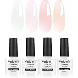 Vnicesli 4 Colori Smalto Semipermanente Bianco Latte Rosa Nude Lattiginoso, Kit Smalto Semipermanente Unghie Colori in UV LED