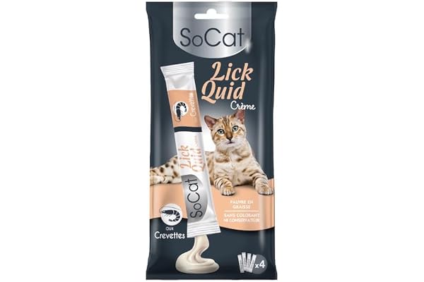 Riga - Socat Lick Quid - Friandises pour Chat - Snack Humide Aux Crevettes - Crème A Lécher - Vitamines Et Taurine - sans Colorant Ni Conservateur - Faible en Graisses - Récompense Idéale - 4 x 14g