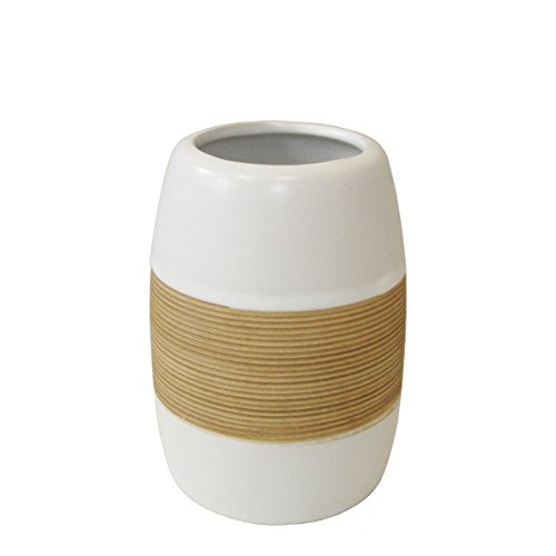 Beiges 5-tlg. Badset SAVANNA – bestehend aus Seifenspender Seifenschale Zahnputzbecher Zahnbürstenhalter WC-Bürste – afrikanischer Design Stil – aus Keramik - 4