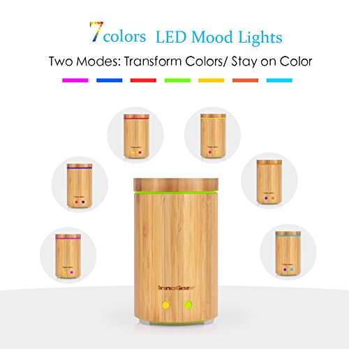 InnoGear aus echtem Bambus Aroma Diffusor Ätherischesöl Aromatherapie Diffusoren, 160mL Ultraschall Luftbefeuchter mit 7 farbigen LED Lichter und falls wasserlos schaltet es sich automatisch aus - 2