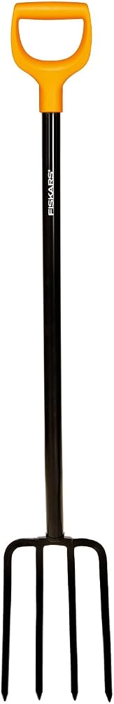Fiskars Sert, taşlı zeminler için kürek çatalı, 4 dişli, uzunluk 122 cm, yüksek kaliteli çelik diş/plastik sap, siyah/turuncu, sağlam, 1003458
