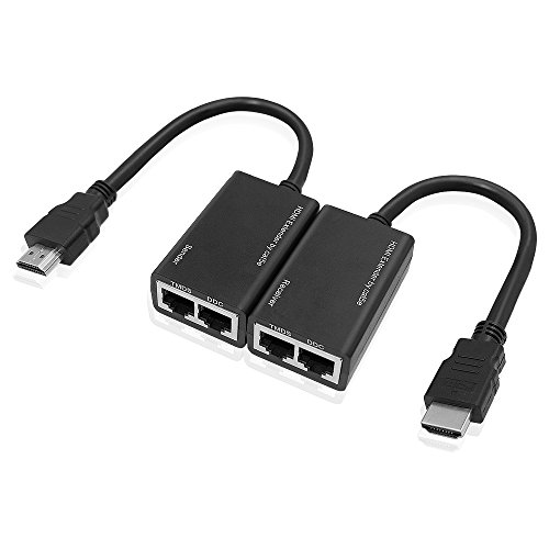 HUACAM HDMI sobre Cat6 / Cat5e Cable 98-pies fijos de 10 pulgadas 30M conecta y reproduce Macho/hembra (negro)