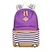 Produktbild Fashion Mädchen Schulrucksack Damen Canvas Rucksack Teenager Baumwollstoff Streifen Schultasche Daypacks für Universität Outdoor Freizeit (Lila)