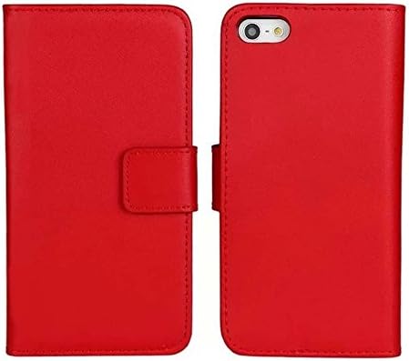 MobileConnect4U® Luxury Genuine Real Leather Flip Case Wallet,Stand For iPhone 5,5s with Screen Protector (5C, Red)