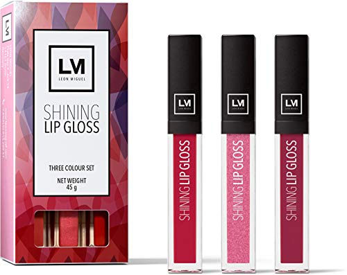 LEON MIGUEL Shining Lip Gloss - 3er Set - Premium Lippenglanz mit mattem Finish ohne zu verkleben | Feuchtigkeits-Boost, EXTRA langer Halt & Wasserfest (COLORFUL EDITION)