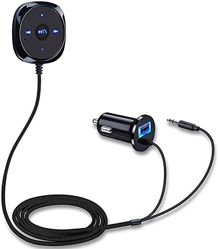 Bluetooth Car Audio Music Streaming Hands-Free Calling Receiver Adapter With 3.5mm Aux Input Jack Built-In Stereo Noise Isolation & 2.1A Output USB Charger Port For LG X400
