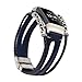 Price comparison product image Bibao Leather Bracelet for Fitbit Charge 3, Adjustable Sweatproof Replacement Breathable Style Sport Strap Wristband Fitness Accessories Metal Connectors (Blue)