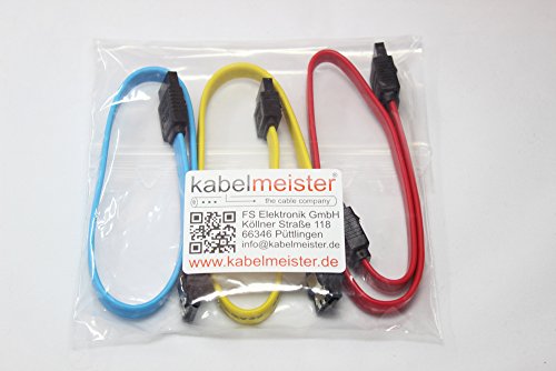 S-ATA Kabel Set Farbig (rot blau gelb) ideal für schnelle SSD und HDD, SATA 3 6Gb/s, mit Clip/Verriegelung,Länge jeweils 0,3m (30cm) vom Kabelmeister® - 2