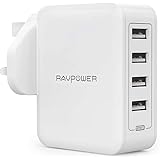 Wall Charger, RAVPower 40W 8A 4-Port USB Plug Charger with iSmart 2.0 for iPhone XS/XR/XS Max/8/8 Plus, Galaxy S9/S8/Note 8, iPad, Tablet, Power Bank and More–White