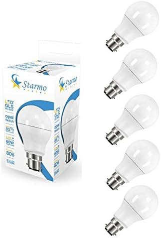5 x Starmo B22 BC GLS LED Light Bulb 806lm Opal 9.2W=60W Warm White 2700k