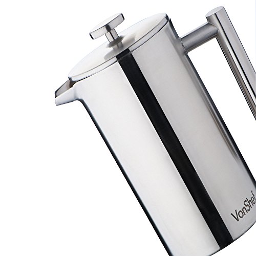 VonShef Kaffeebereiter French Presse 360 ml (3 Tasse) aus Edelstahl 2-lagig thermoisoliert inkl. Messlöffel und Beutelclip - 7