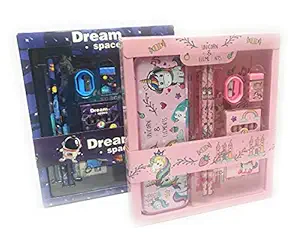 Tera13 Metal Unicorn Printed Stationary Set kit with Pencil Box, Two Pencils , Eraser, Scale, Sharpener and Crayon for Kids Boys Girls Return Gifts for Girls and Boys Multicolor Pack of 2 Set