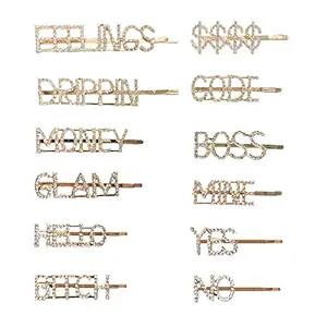 12 pieces Letter Rhinestone Hair Pin, Word Shiny Bobby pin, Metal Hair Clips, Sparkly Hair Accessories for Women Ladies