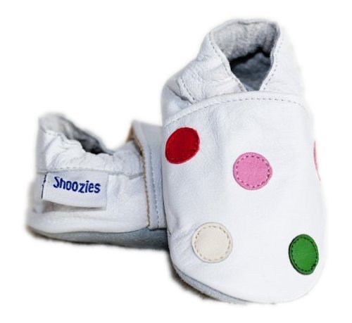 Soft leather baby shoes white with multi-coloured spots